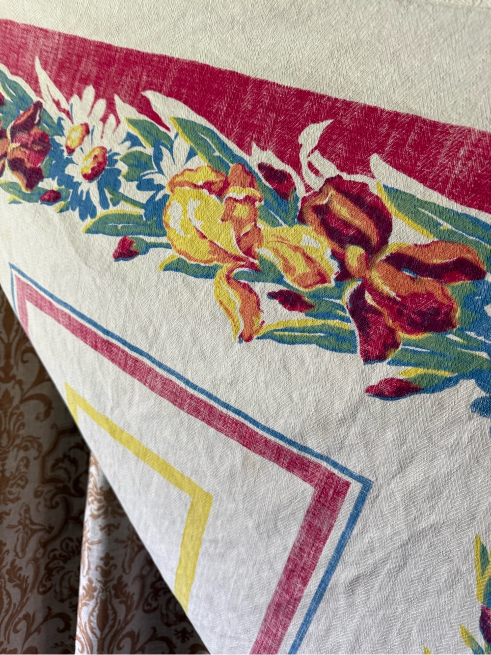 Vintage Mid Century Printed Cotton Tablecloth Pedigree Tag 1950's - Picture 7 of 11